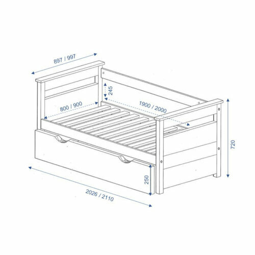 Schma dimensionnel Lit banquette gigogne Izao