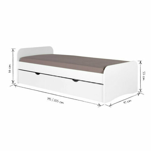 Schma dimensionnel du pack lit gigogne avec 2 matelas Thas Blanc