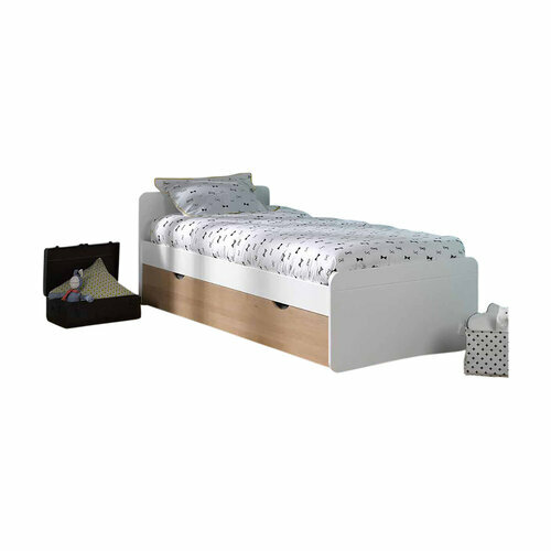 Pack lit gigogne avec 2 matelas Spike blanc et bois naturel