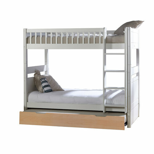 Lit superpos avec sommier gigogne Victoria Blanc et bois
