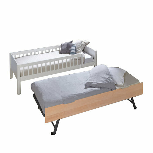 lit enfant gigogne et 2 matelas Victoria blanc et bois
