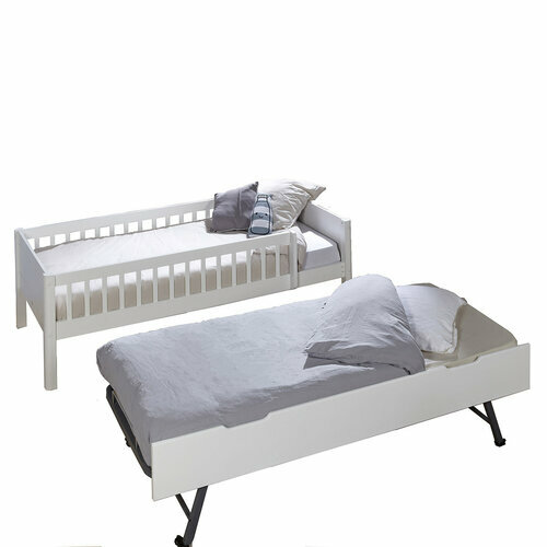 lit enfant gigogne et 2 matelas Victoria blanc - Pack lit enfant gigogne avec barrières et 2 matelas Victoria