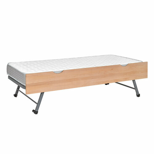 Sommier gigogne avec faade et matelas Kala bois naturel