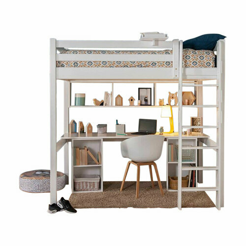 Lit mezzanine avec bureau Orphe blanc avec bureau en blanc