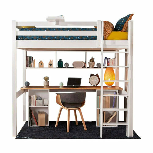 Lit mezzanine avec bureau Orphe blanc avec bureau en bois