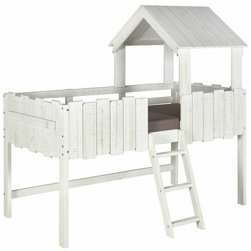 Pack lit cabane avec matelas Donnie coloris blanc - Pack lit cabane mi-hauteur avec matelas Donnie