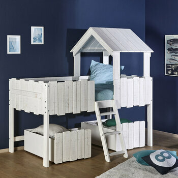 Pack lit cabane mi-hauteur avec tiroirs et matelas Donnie