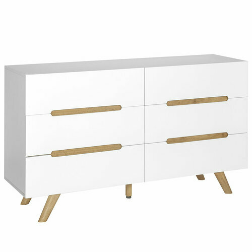 Commode 6 tiroirs Kota coloris blanc et bois - Commode 6 tiroirs Kota