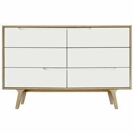 Commode 6 tiroirs Holda - Vue face blanc et bois