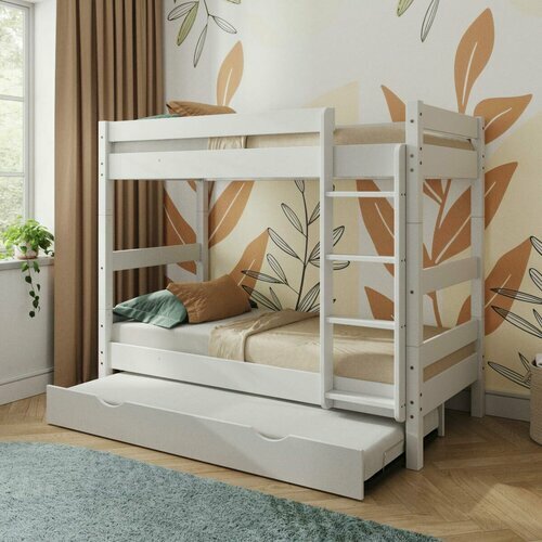 Ambiance - Lit superpos� avec sommier gigogne ouvert Aaron blanc