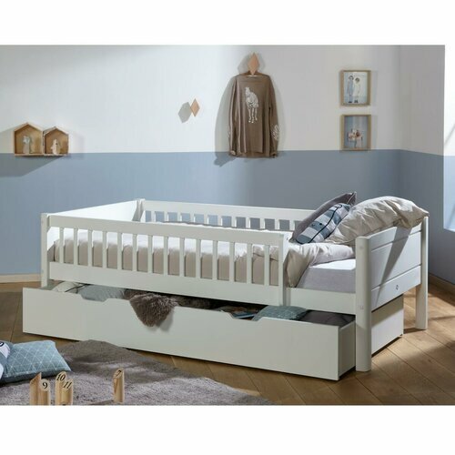 Chambre avec lit enfant avec barrières et tiroir ouvert Victoria Blanc