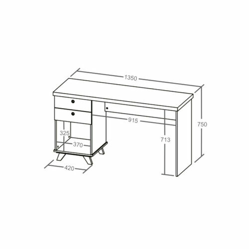 Schma dimensionnel bureau 2 tiroirs Seamus 