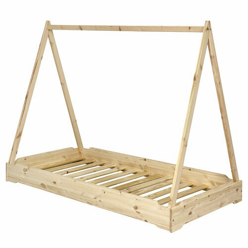 Lit empilable cabane bois naturel sans matelas