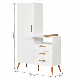 Schma dimensionnel de l'armoire Zahia blanc et bois