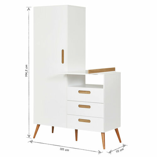 Schma dimensionnel de l'armoire Zahia blanc et bois