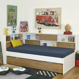Ambiance du lit cosy avec tiroir et matelas Play coloris Blanc