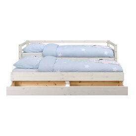 Pack lit banquette gigogne avec matelas Alma blanc avec tiroir de rangement