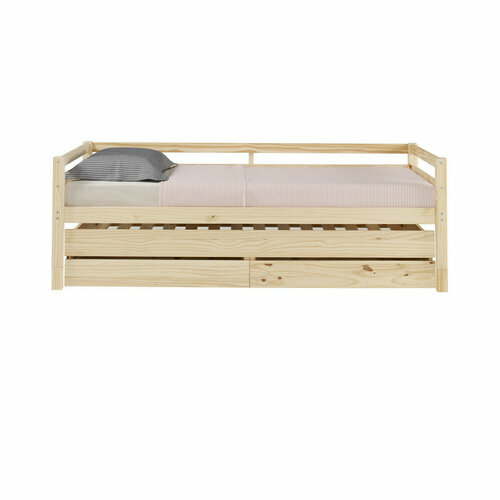 Pack lit banquette gigogne avec matelas Alma bois naturel