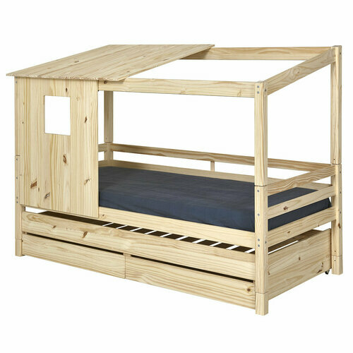 Pack lit cabane gigogne avec matelas Alma Bois