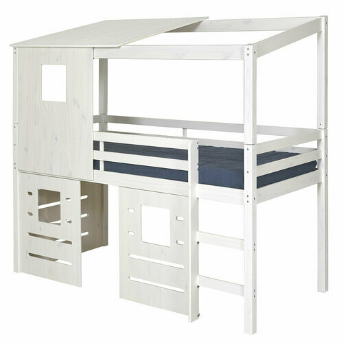 Pack lit cabane mi-hauteur avec matelas Alma blanc - Pack lit cabane mi-hauteur avec matelas Alma