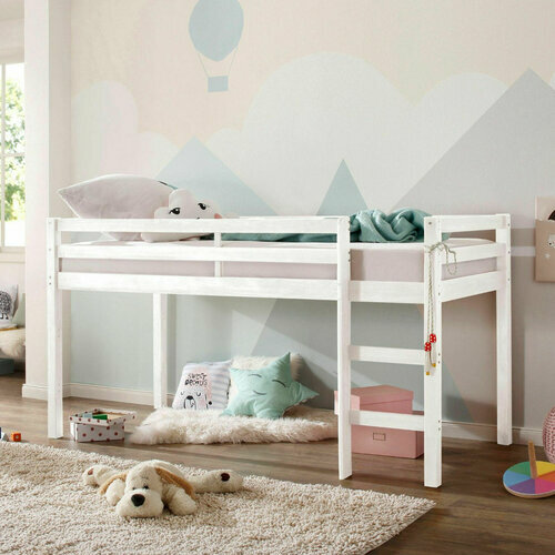 Chambre enfant du Pack lit mi-hauteur avec matelas Alma blanc