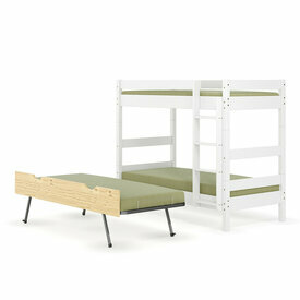 Lit superpos� avec sommier gigogne d�pli� Aaron blanc et bois