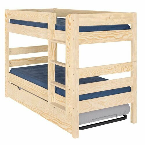 Pack lit superpos avec sommier gigogne et matelas Nubie Bois Naturel