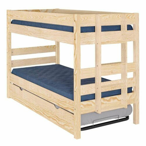 Pack lit superpos avec sommier gigogne et matelas Aniba bois naturel