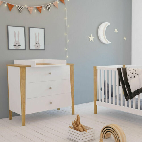 Ambiance Mini-chambre bébé Olympe blanc et bois 