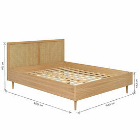 Schéma dimensionnel du lit en cannage Stella avec un cadre de tête de lit en chêne massif 
