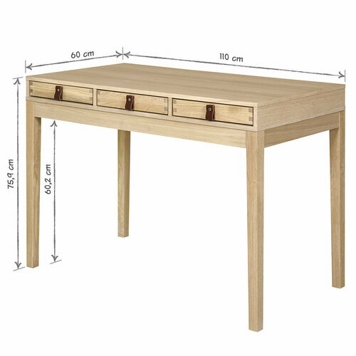 Schma dimensionnel du Bureau 3 tiroirs Tima