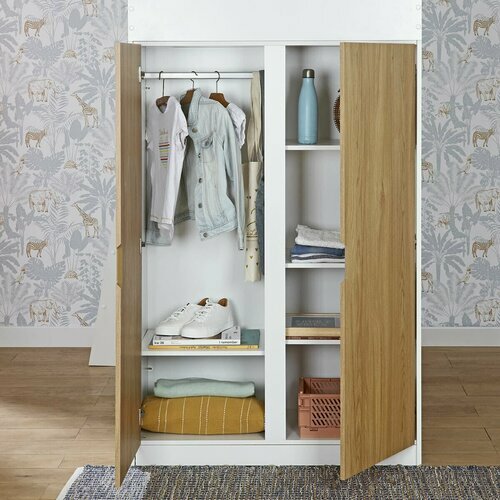 armoire ouverte Lit mezzanine combin Memphis blanc et bois