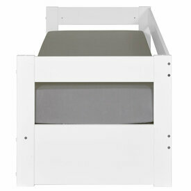 Vue de profil du lit banquette gigogne avec tiroir blanc RAVI