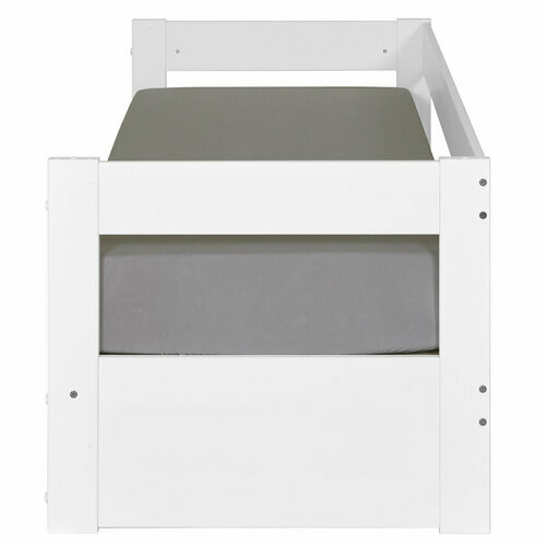 Vue de profil du lit banquette gigogne avec tiroir blanc RAVI