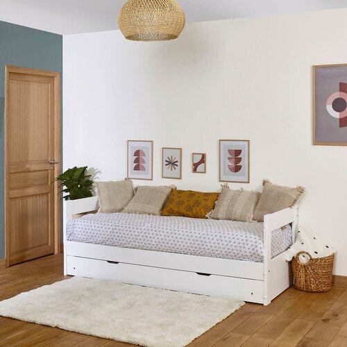 Ambiance du lit banquette gigogne avec tiroir blanc RAVI