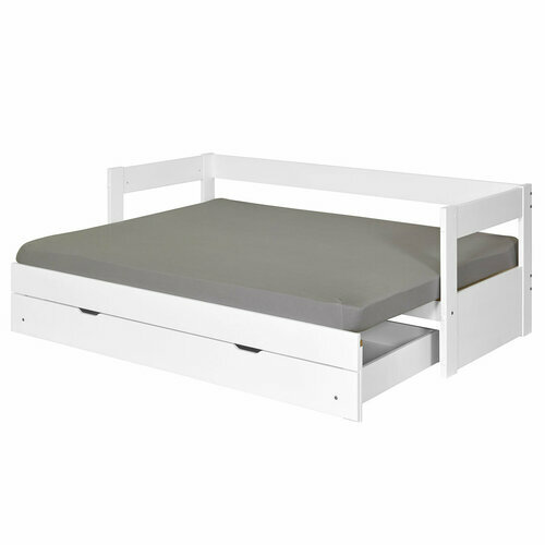 Pack lit banquette gigogne avec tiroir et matelas ouverts RAVI blanc