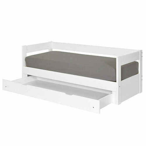 Pack lit banquette gigogne avec tiroir ouvert RAVI blanc