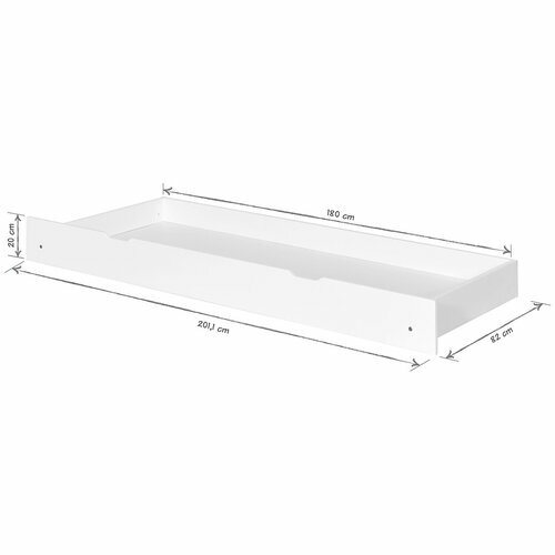 Schéma dimensionnel du tiroir de lit blanc RAVI