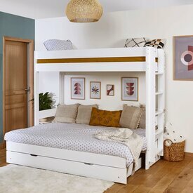 Ambiance du lit superposé gigogne ouvert blanc RAVI 