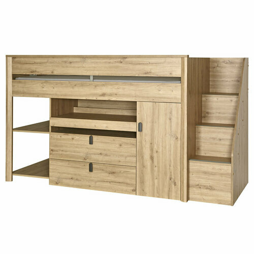 Lit mi-hauteur combin Mael coloris chne - Pack lit mi-hauteur combiné avec matelas Miga