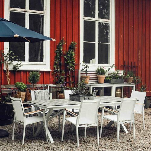 Ambiance table de jardin extensible Skyros blanc et bois