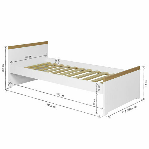 Schma dimensionnel - Pack lit enfant avec sommier gigogne Nais