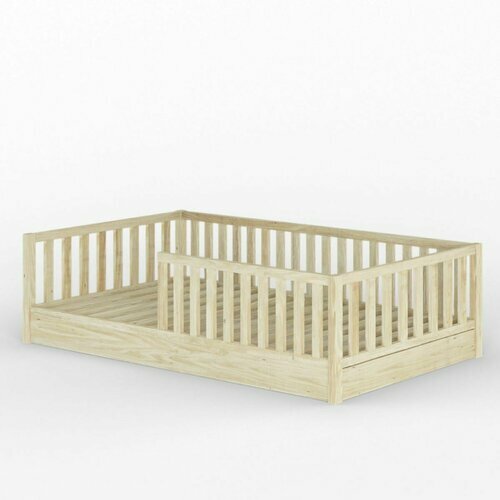 Lit enfant montessori avec barrires et sans pieds Romo bois