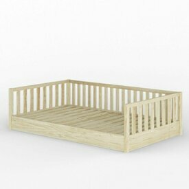 Lit enfant montessori avec une barrireet sans pieds Romo bois