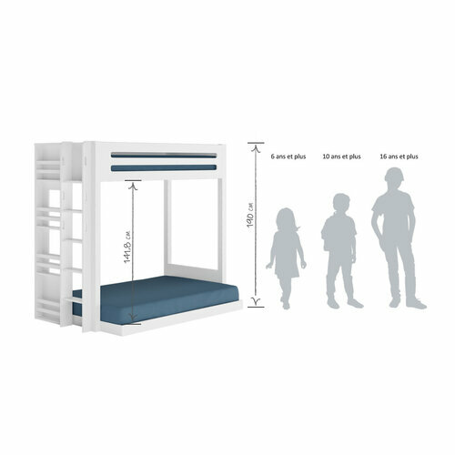 Schma dimensionnel, silhouette humaine -Lit superpos 3 places Isa Blanc