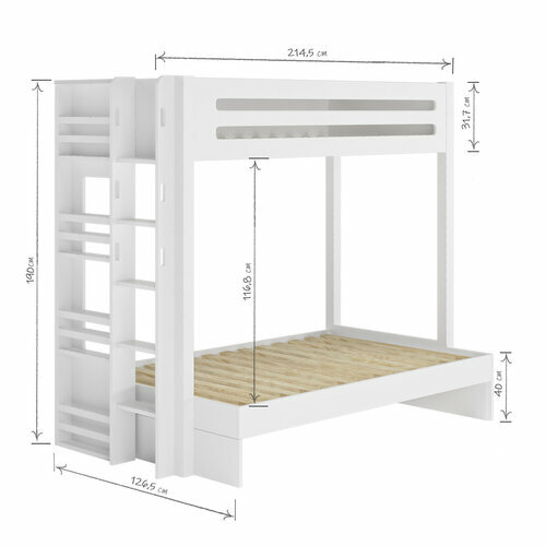 Schma dimensionnel - Pack lit superpos 3 places avec matelas Isa - Blanc