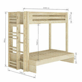 Schma dimensionnel : Lit superpos gigogne 4 places Isa Bois