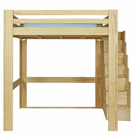 Echelle ct droit - Lit mezzanine 2 places avec escalier Suri Bois naturel