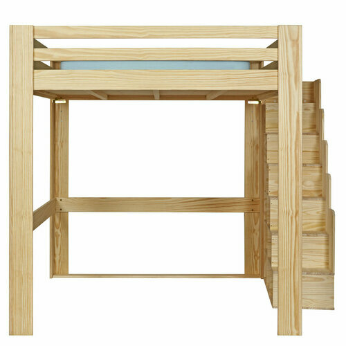 Echelle ct droit - Lit mezzanine 2 places avec escalier Suri Bois naturel