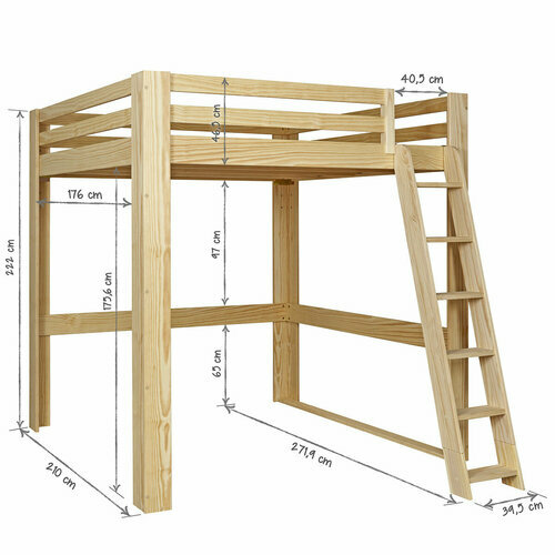 Dimensions - Lit mezzanine 2 places Suri bois naturel